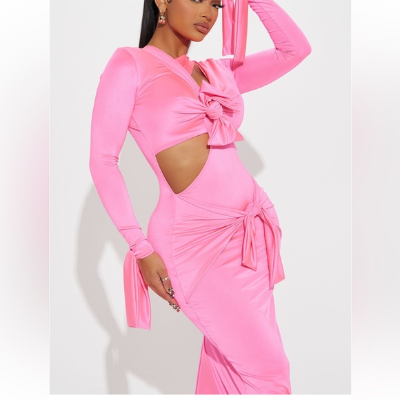 Pre-owned in perfect condition Fashionnova Tied to you maxi dress in neon pink L - Picture 2 of 12